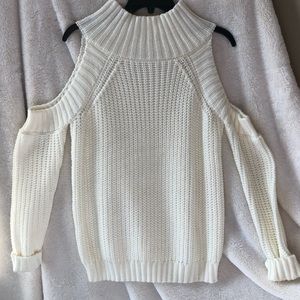 High neck, off the shoulder sweater
